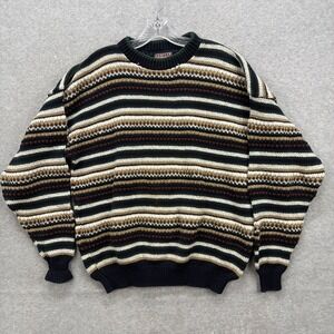 Vintage Jantzen Sport Sweater Mens XL Green Blue Tan Striped Grandpa Made In USA